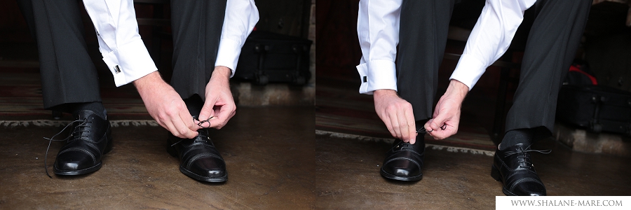 groom putting on his shoes